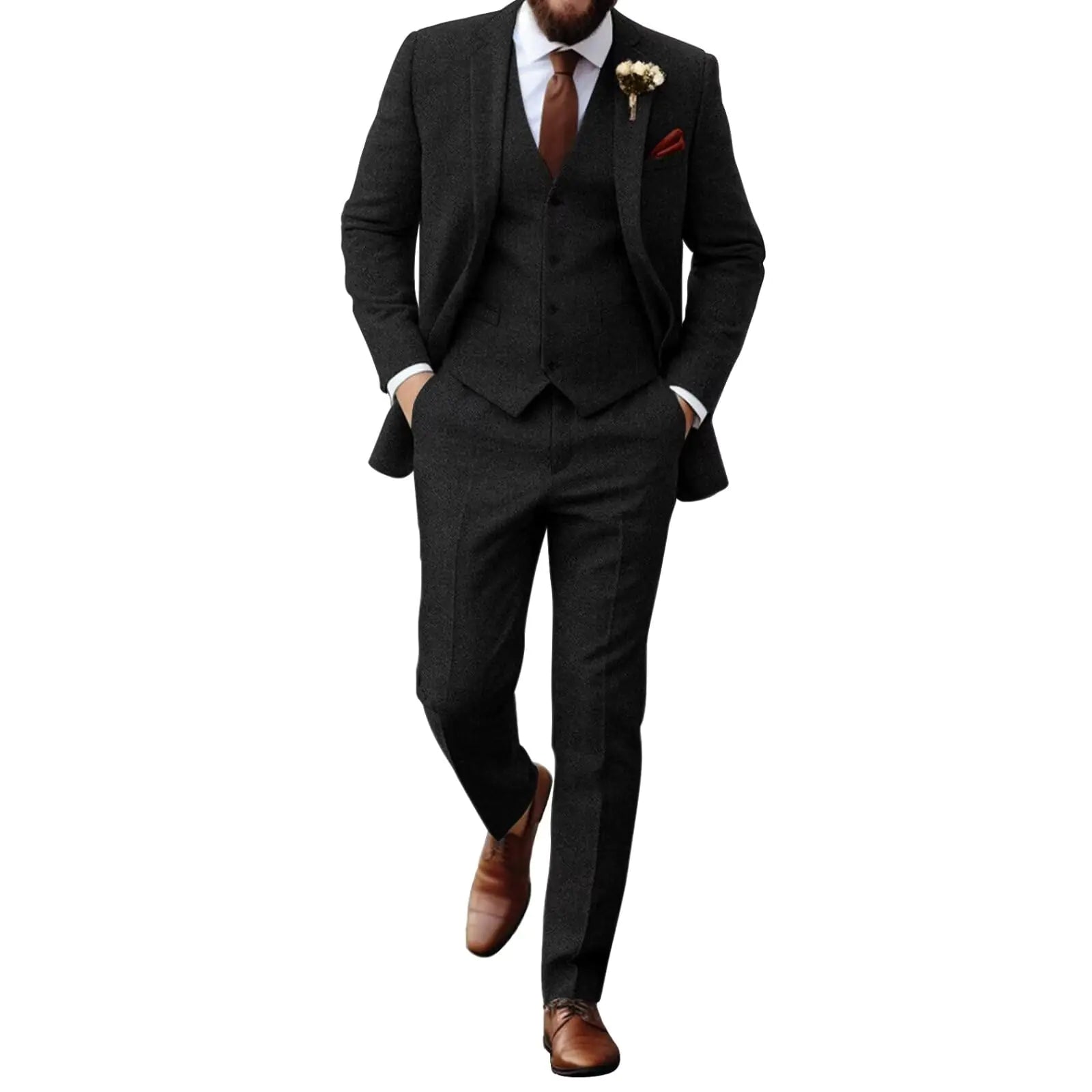 Aowdoy 3-Piece Men’s Slim Fit Tweed Suit