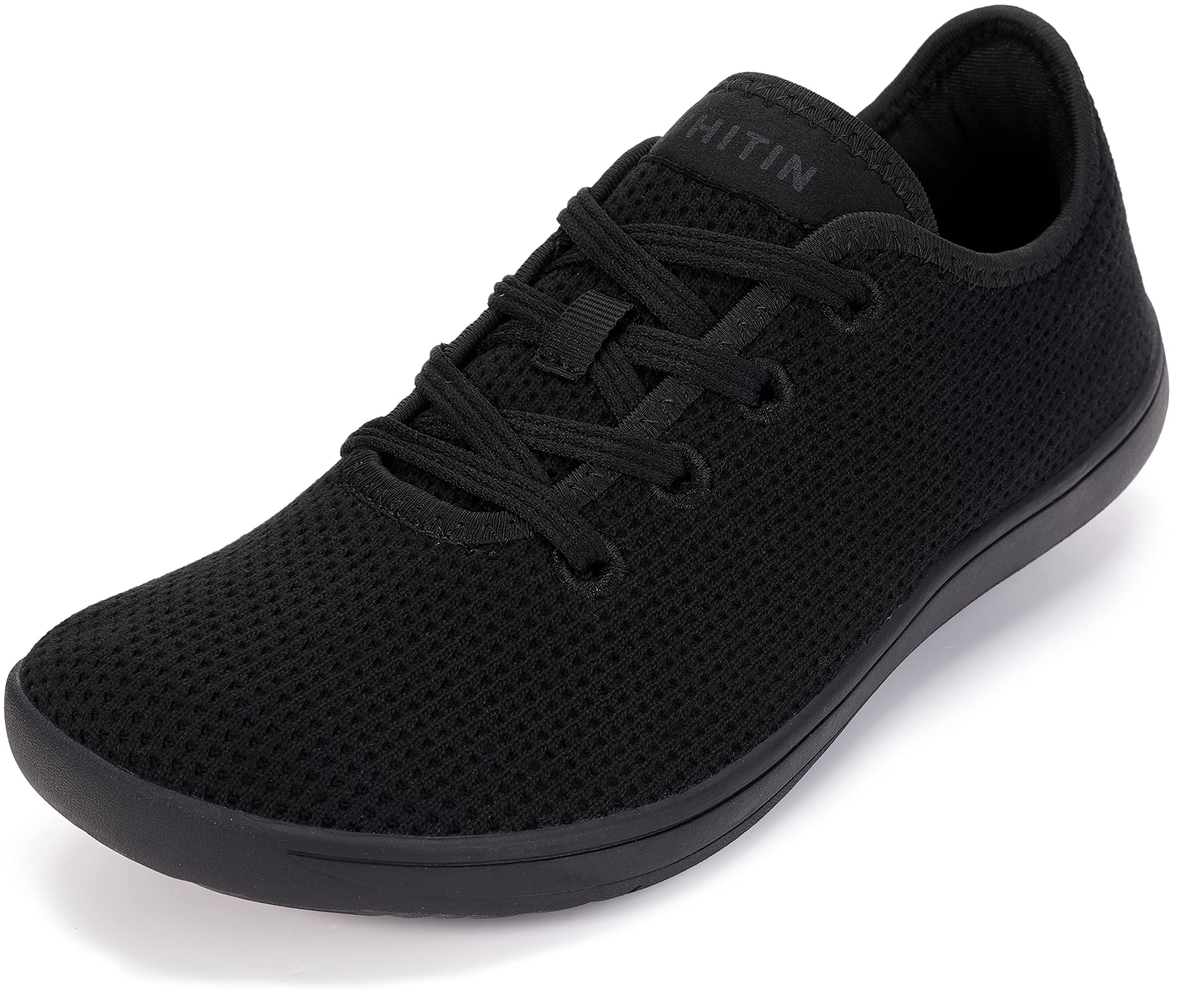 WHITIN Wide Toe Box Barefoot Sneakers for Men Fashion Casual Minimalist Minimus Zero Drop Sole Shoes Size 12 Width 12W Laces Up Training All Black 46