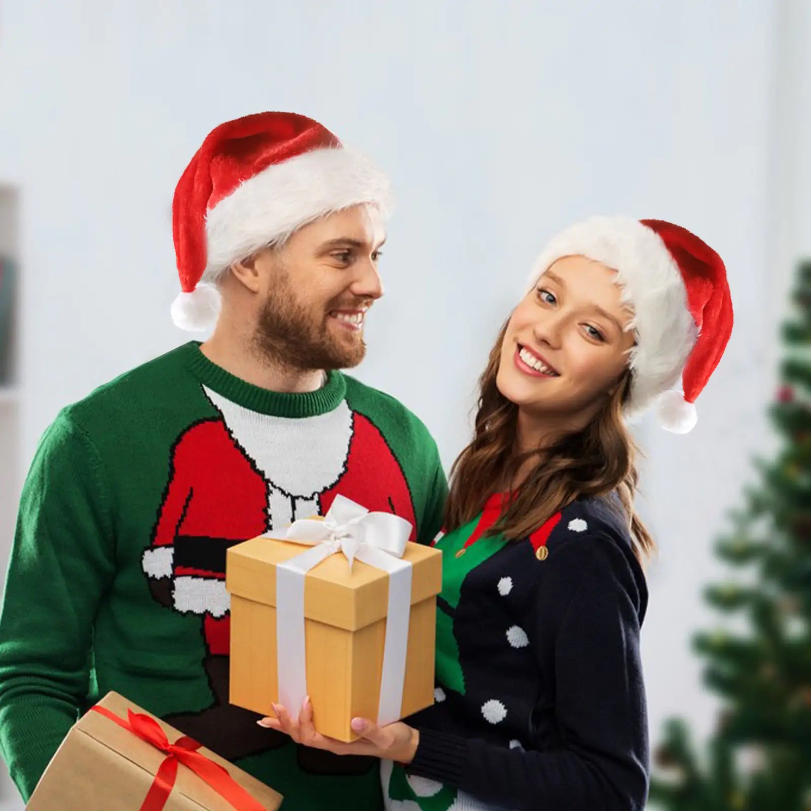 LED Light Plush Santa Hat, Festive Christmas Decor for All Ages