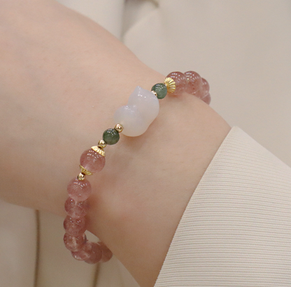 Artistic Pink Quartz Lotus Seed Bracelet for Summer