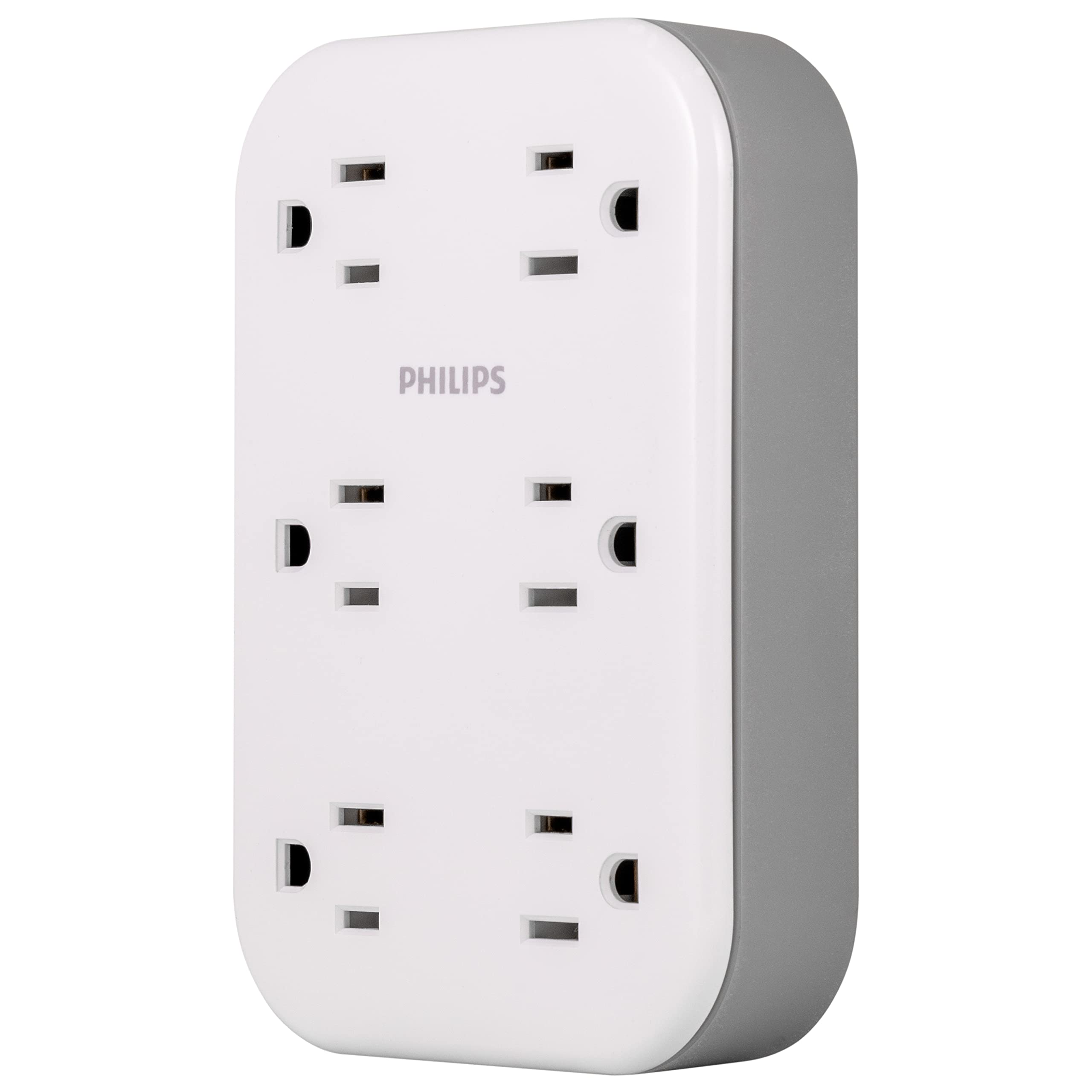 Philips EZFit 6-Outlet Surge Protector Outlet Extender Wall Tap Grounded Widely Spaced Outlets 900 Joules for Home Office Dorm Essentials White SPP6602W/37