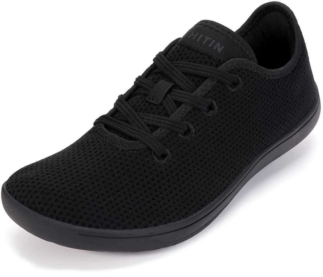 WHITIN Wide Toe Box Barefoot Sneakers for Men Fashion Casual Minimalist Minimus Zero Drop Sole Shoes Size 12 Width 12W Laces Up Training All Black 46