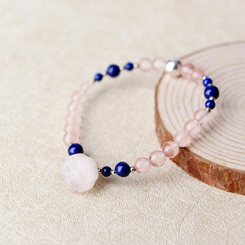 Artistic Pink Quartz Lotus Seed Bracelet for Summer