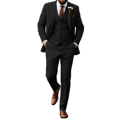 Aowdoy 3-Piece Men’s Slim Fit Tweed Suit