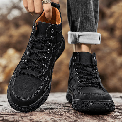 High Top Leather Shoes - Winter Plush Insulation