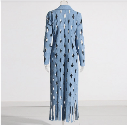 Women’s Fashion Loose Denim Cardigan with Tassels