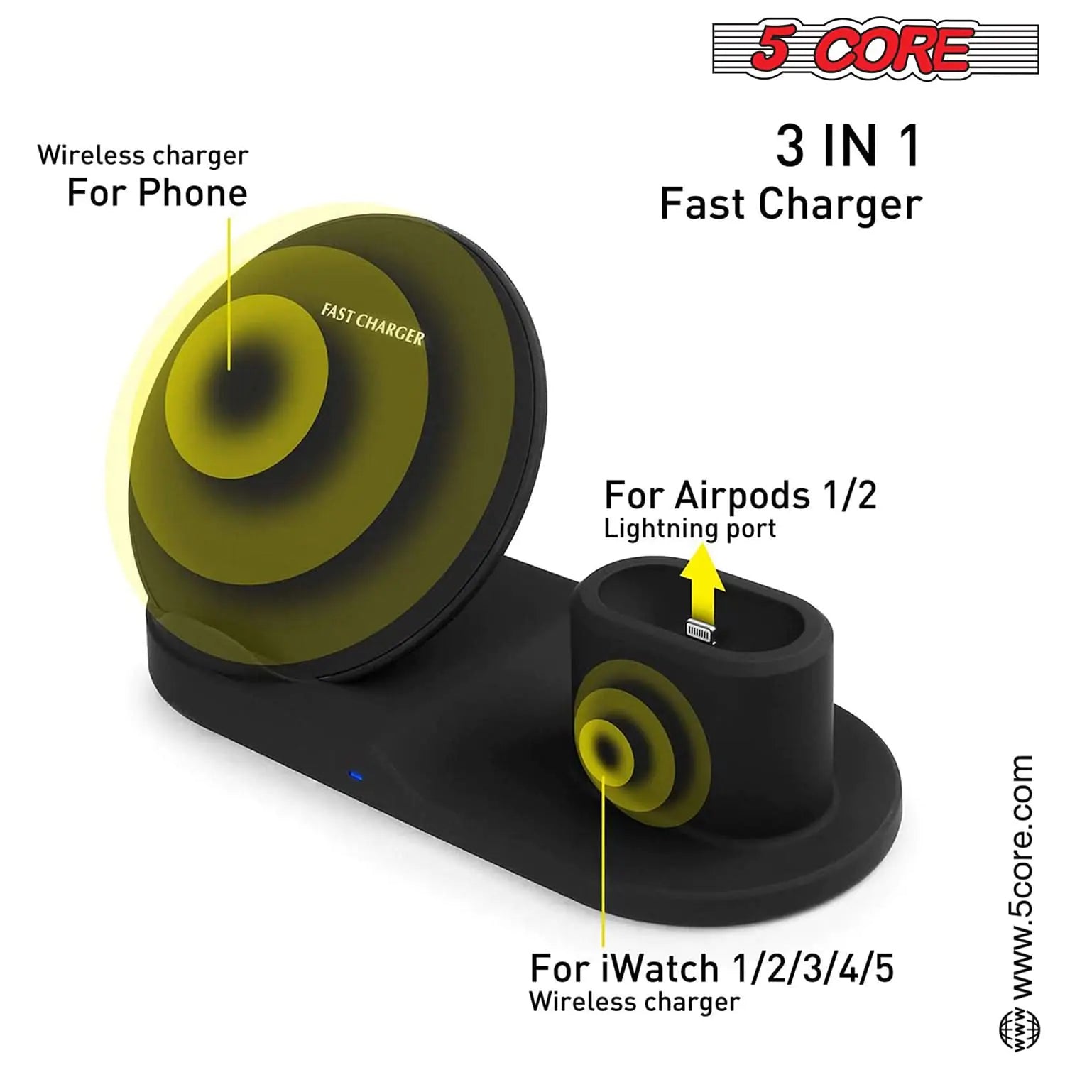 5Core 3-in-1 Wireless Charging Station, Fast &amp; Safe