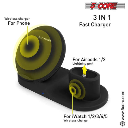 5Core 3-in-1 Wireless Charging Station, Fast &amp; Safe