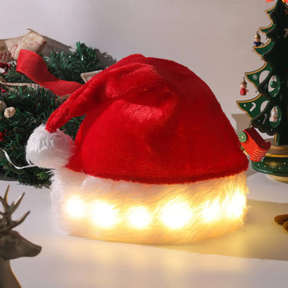 LED Light Plush Santa Hat, Festive Christmas Decor for All Ages