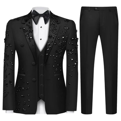 Luxury Men’s Slim Fit 2-Piece Crystal Tuxedo Suit
