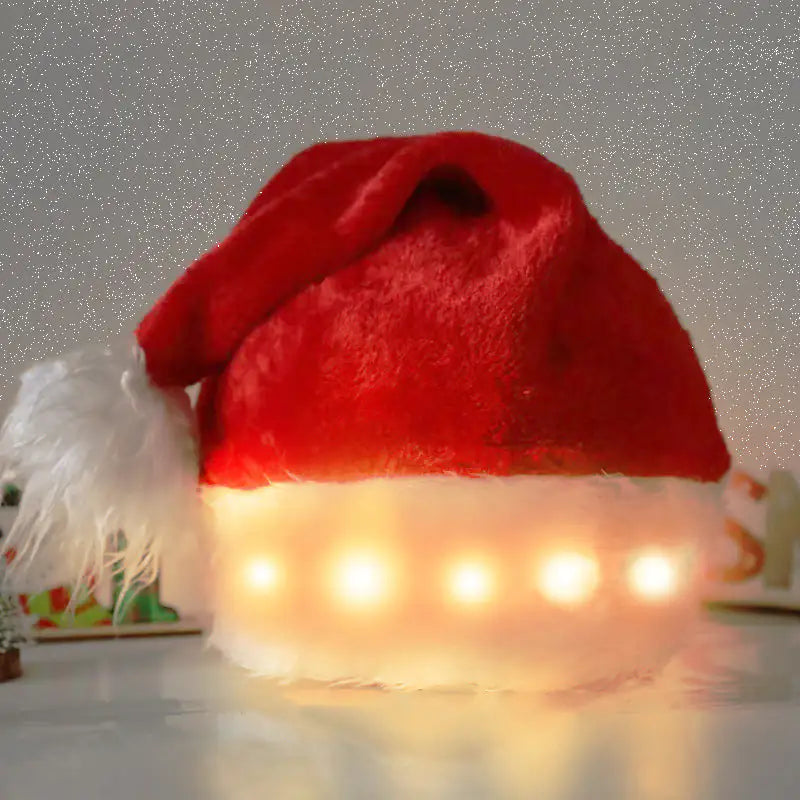 LED Light Plush Santa Hat, Festive Christmas Decor for All Ages
