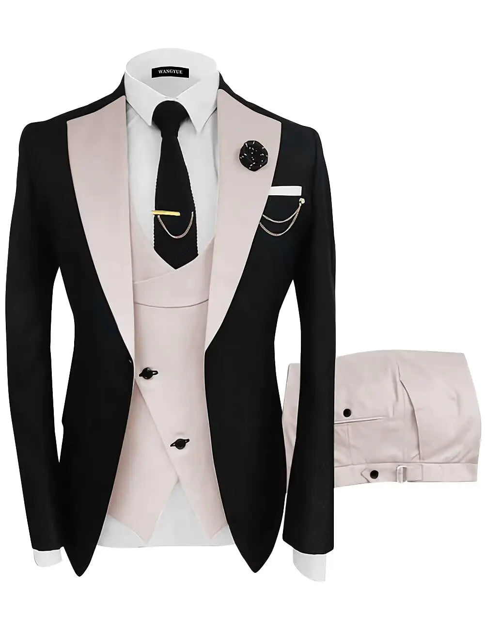 Wangyue Men’s Slim Fit 3-Piece Wedding Suit