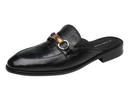 ELANROMAN Backless Mule Loafers Men Fashion Crocodile Print Slip on Leather Shoes Black US 8