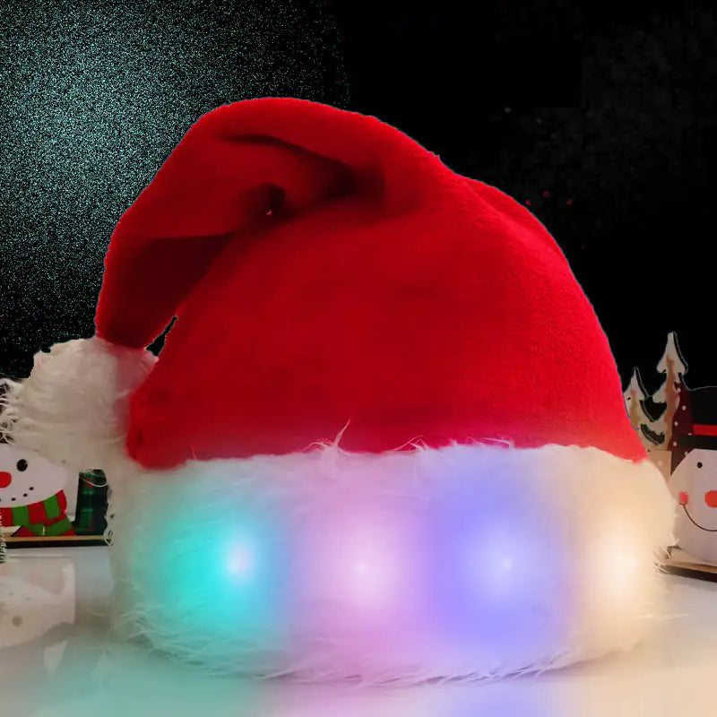 LED Light Plush Santa Hat, Festive Christmas Decor for All Ages