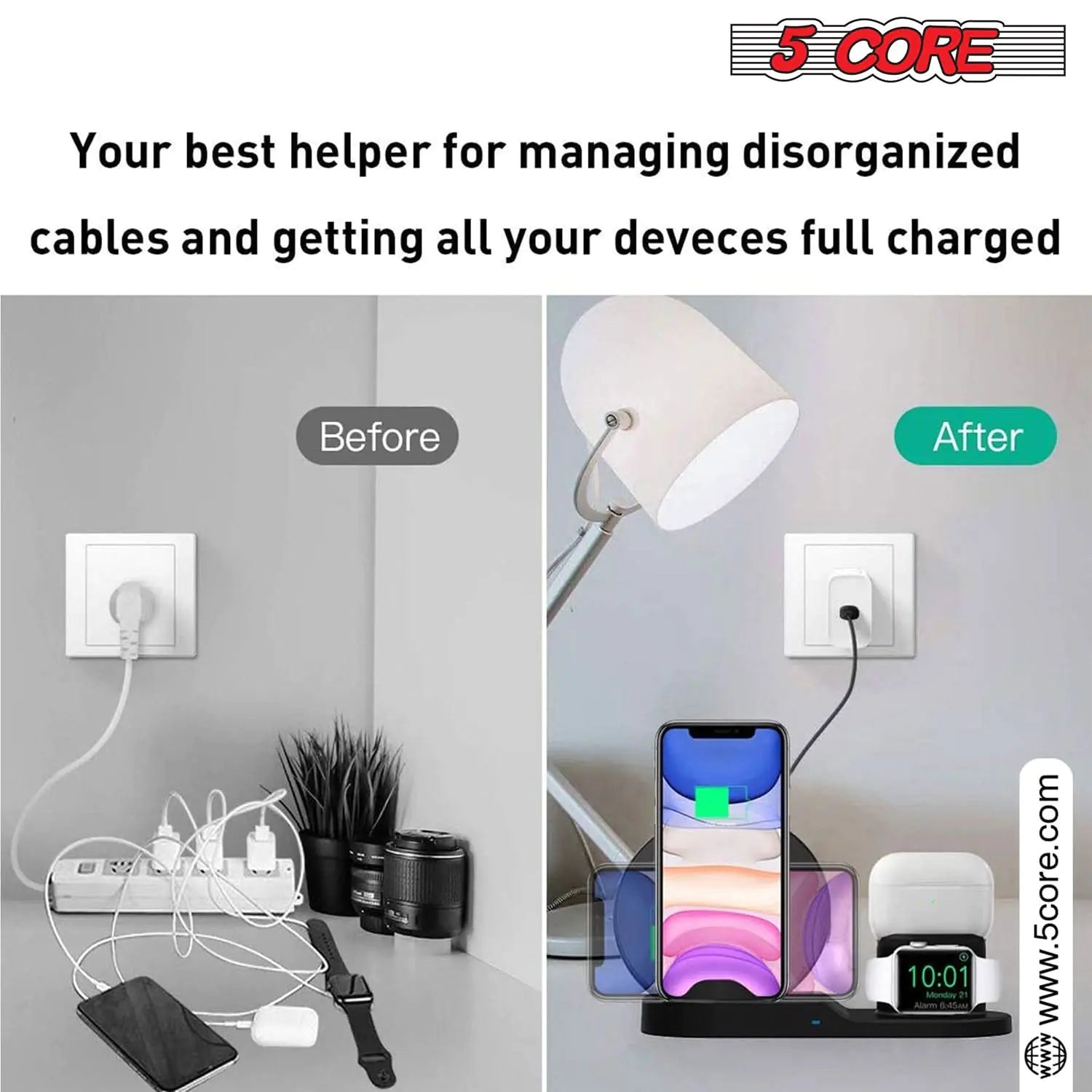 5Core 3-in-1 Wireless Charging Station, Fast &amp; Safe